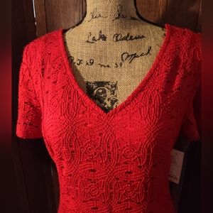 Apt 9 red dress women's size medium lace overlay with short sleeve. New with tag